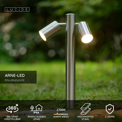 Lucide ARNE-LED - Pollerleuchte - Ø 6,3 cm - LED - GU10 - 2x5W 2700K - IP44 - Chrom Matt